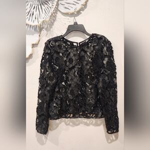 Elegant Leather Black Lace Floral Top